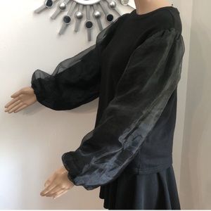 Forever 21 Black long sleeve shirt, layer of pouf see through taffeta gauze